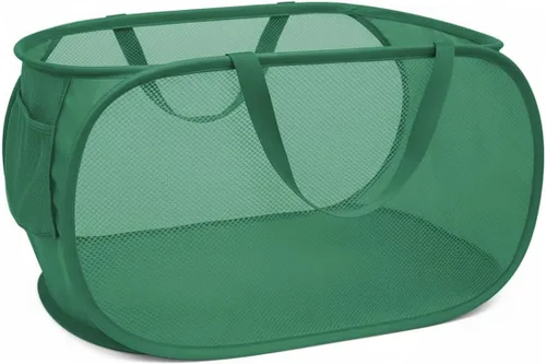 Vista 14 de Cesta de Ropa Emergente, Cestas Horizontales Plegables con Asas y Bolsillo Lateral, Malla Resistente Plegable para Cuarto de Lavado, Baño