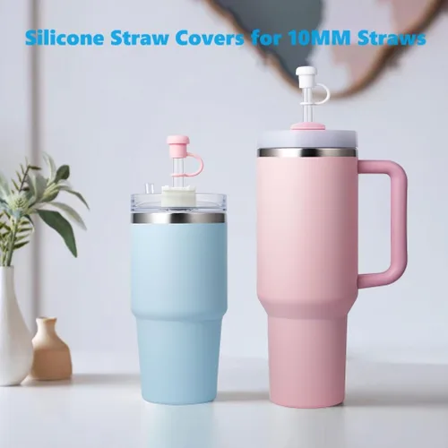 Vista 2 de Paquete de 6 fundas con popote para copa Stanley, tapas de popote de silicona para vasos Stanley de 40, 30, 20 onzas, tapas de popote para vaso