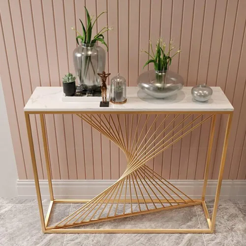 Vista 3 de Mesa consola contemporánea de 11 pulgadas de ancho, mesa rectangular de piedra para sofá, mesa de porche moderna, rectangular, italiana