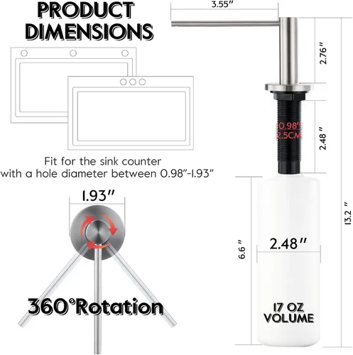 Vista 2 de GAPPO Dispensador de jabón para fregadero de cocina, dispensador de jabón integrado para fregadero, cabezal de bomba de acero inoxidable de níquel