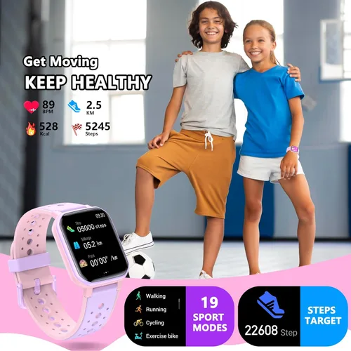 Vista 3 de Reloj inteligente para niños y adolescentes, no necesita teléfono, rastreador de actividad física para niños y niñas, reloj con 19 modos deportivos