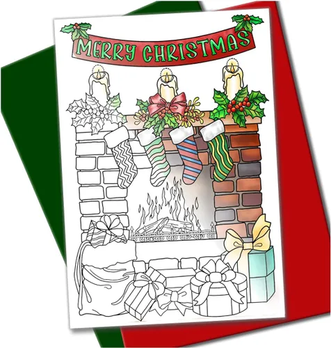 Vista 9 de Tarjetas de Navidad para colorear para adultos y niños Tarjetas de Navidad colorables, interior en blanco para tu mensaje, 10 diseños diferentes
