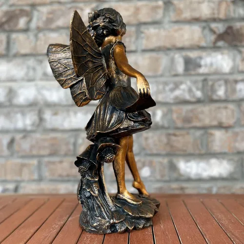 Vista 4 de SUNGUARD Fairy Emily - Estatua de jardín de ángel de 17 pulgadas de alto en acabado de bronce, figura grande para exteriores