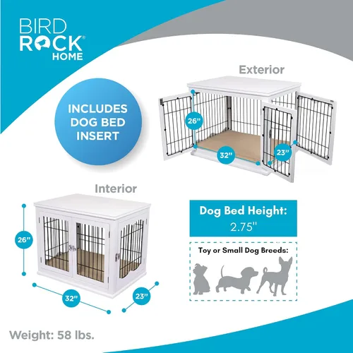 Vista 2 de INTERNET'S BEST Perrera decorativa para perros con cama para mascotas, casa pequeña para mascotas, jaula interior de doble puerta, muebles de madera