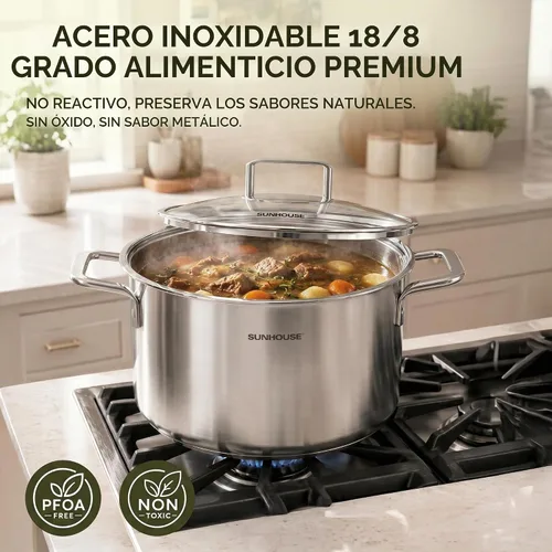 Vista 4 de SUNHOUSE - Olla de acero inoxidable de tres capas de 3.4 cuartos de galón, olla de cocina de pasta con tapa visible para sopa, verduras, utensilios