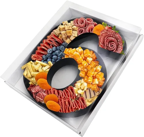 Vista 32 de Bandeja de papel rellenable de 12.5 pulgadas con números y letras de cartón, tablero de charcutería, bandeja para cupcakes dulces, caja decorativa