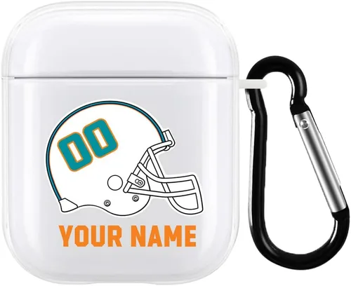 Vista 32 de Funda de casco de fútbol con nombre y número para Apple AirPods de 2ª y 1ª generación, regalo personalizado para fanáticos de los deportes de Arizona