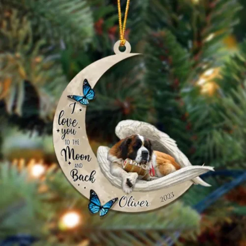 Vista 18 de Adorno colgante personalizado de ángel durmiendo en la luna, perro sabueso afgano, nombre personalizado, acrílico impreso en 2D plano – cumpleaños