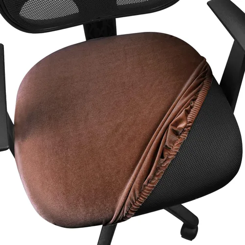 Vista 2 de Yikko Fundas de asiento de terciopelo para silla de 14.96-18.89 pulgadas, para silla de oficina y computadora, con correas, fundas lavables Marrón