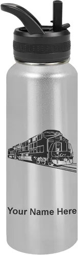 Vista 14 de LaserGram Botella de agua personalizada, tren de carga, acero inoxidable de doble pared aislada al vacío con popote superior, regalo grabado Negro