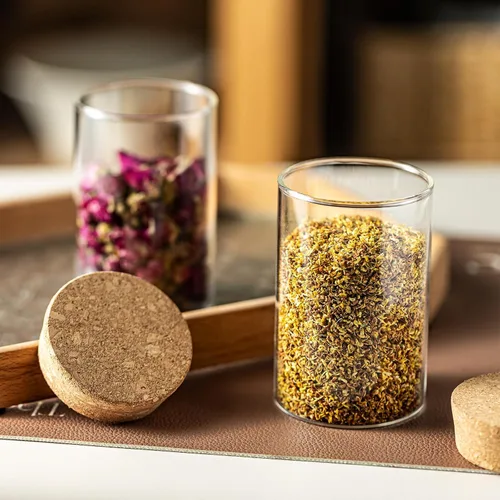 Vista 5 de Recipiente de almacenamiento de vidrio de 10 onzas – Tarros de vidrio herméticos con tapa de corcho, tarros de especias, tarro de caramelo, tarros