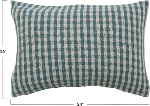 Vista 3 de Creative Co-Op Creative Co-Op - Almohada lumbar de mezcla de algodón reciclado, color verde azulado y blanco