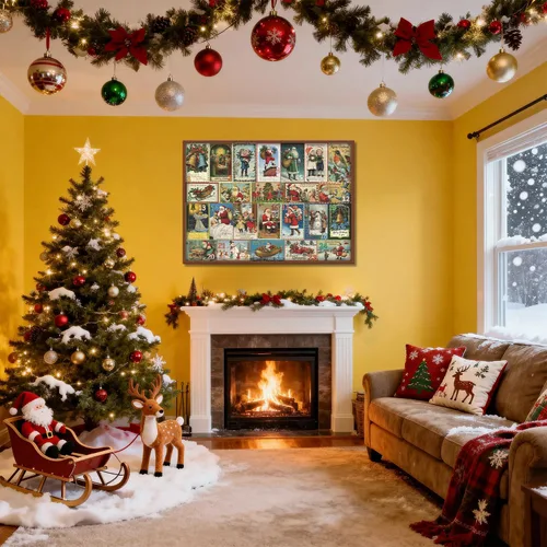 Vista 5 de Rompecabezas de Navidad vintage para adultos de 1000 piezas, rompecabezas de vacaciones de Navidad con 24 postales de Navidad, rompecabezas