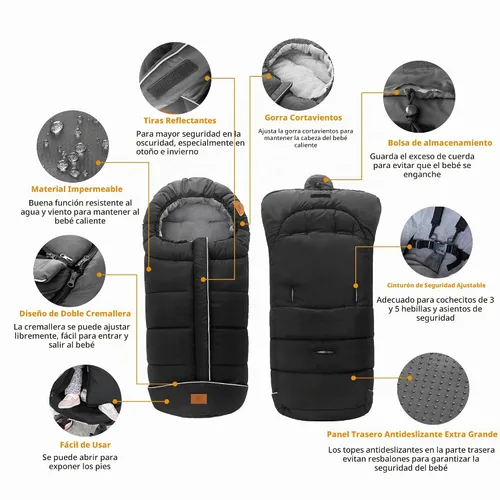 Vista 4 de LAT - Saco de dormir para bebé, cálido, universal, saco de dormir para cochecito para clima frío, saco impermeable para niños pequeños