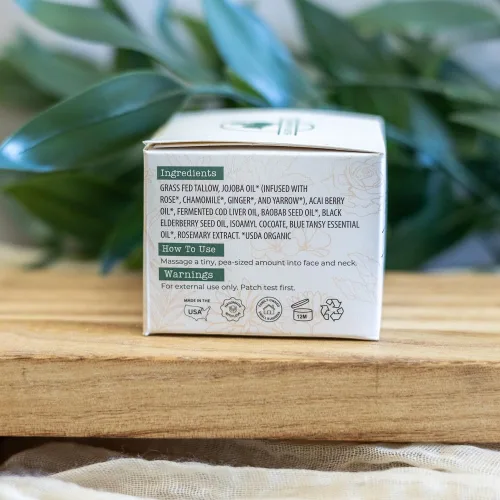 Vista 5 de Hearth and Homestead: Bálsamo/Crema Facial Artesanal de Sebo Bioactivo de Flor Silvestre con Tanaceto Azul - Hidrata, Nutre y Protege la Piel - 20 g