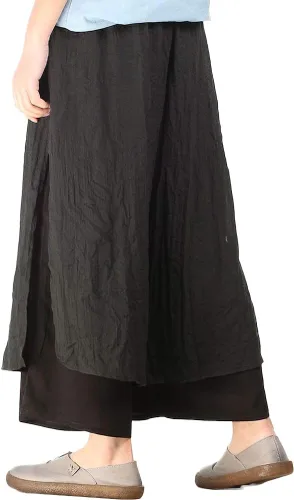 Vista 2 de LaovanIn Pantalones capri de pierna ancha para mujer, de algodón, recortados, palazzo, culottes