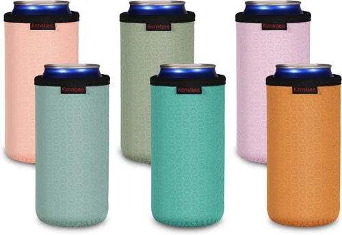 Vista 19 de Paquete de 4 Fundas Enfriadoras para Latas Delgadas de 12oz, Suaves Aisladas Reutilizables Antideslizantes de Neopreno Portavasos Cubiertas