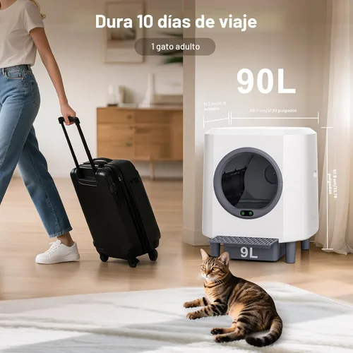 Vista 6 de Caja de arena automática, caja de arena autolimpiante, control de olores, gran capacidad de 90 litros con control de aplicación y sensor