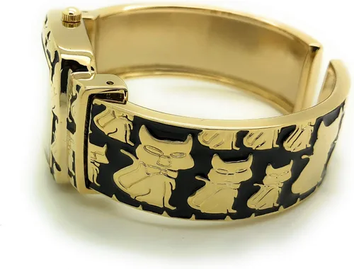 Vista 4 de Pulsera de metal elegante para mujer, diseño de gato y gato, esfera de perlas