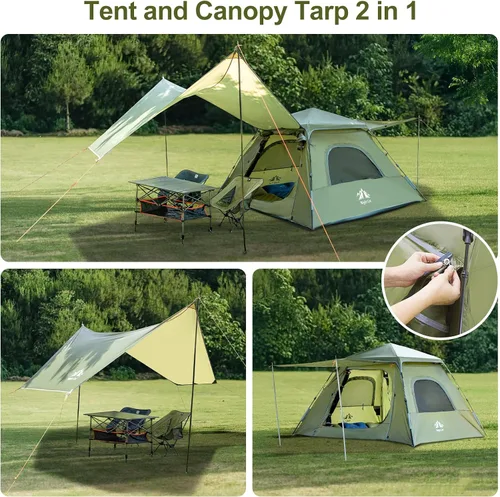 Vista 2 de Night Cat Tienda de campaña para 3 personas: Tienda de campaña instantánea impermeable con toldo para la familia, tienda de campaña con toldo 2 en 1