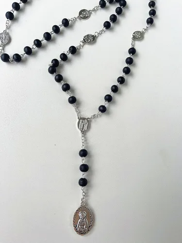 Vista 5 de Seven Sorrows of Mary Rosary - Collar de joyería católica de 0.236 in con cuentas de madera para orar (negro), Zinc, Sin piedra preciosa