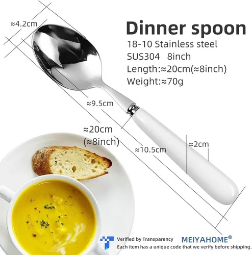 Vista 2 de MEIYAHOME 3 cucharas de cena fina de acero inoxidable 18/10 con borde redondo, cuchara de postre SUS304, 3