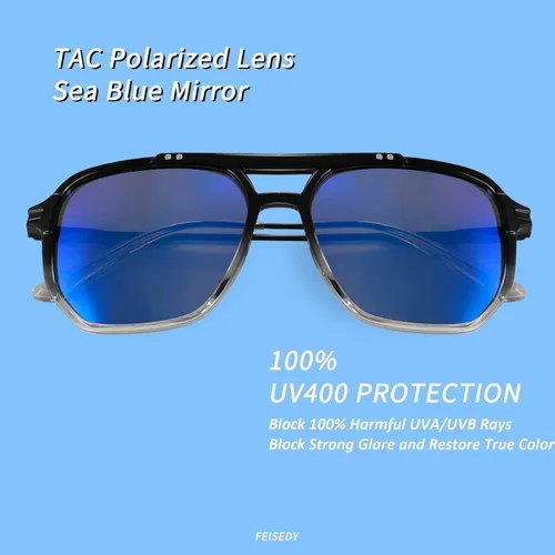 Vista 2 de FEISEDY Lentes de sol polarizados para hombre TR90 Retro 80S Metal Temple B2853