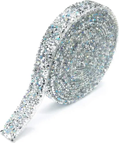 Vista 6 de Dowarm Cinta de diamantes de imitación de 3 yardas, rollo de cinta de diamantes de imitación, envoltura de malla con diamantes de imitación Negro