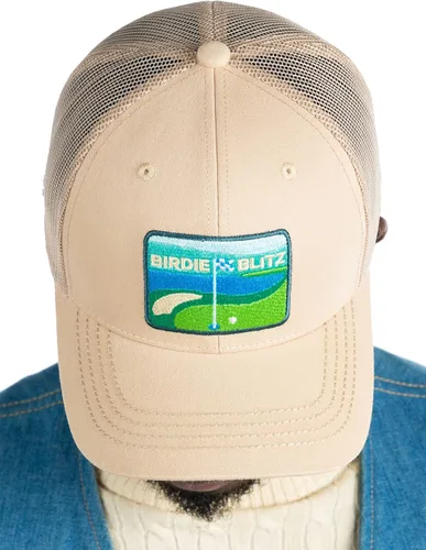 Vista 5 de Funky Junque Gorra de béisbol para hombre y mujer, diseño de camionero, con cierre de malla, ajustable, retro, transpirable Birdie Blitz - Beige