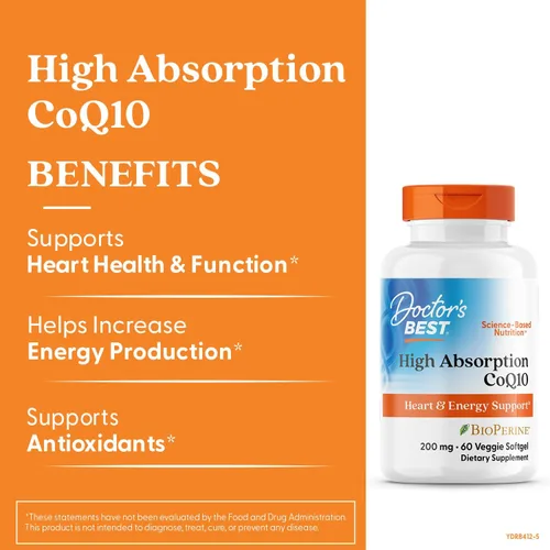 Vista 3 de Doctors Best COQ10 de Alta Absorción, Apoyo Cardíaco y Energético, Verificado por USP, CoQ10 Fermentado Naturalmente, Sin OGM, Sin Gluten, Sin Soja