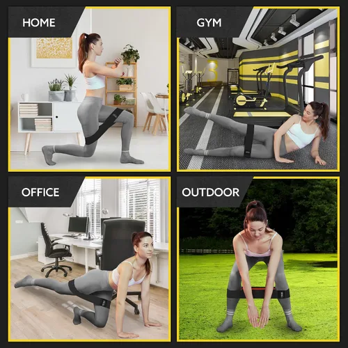 Vista 6 de Bandas de resistencia de tela para entrenamiento, bandas para glúteos para mujeres y hombres, juego de bandas de ejercicio para piernas y glúteos
