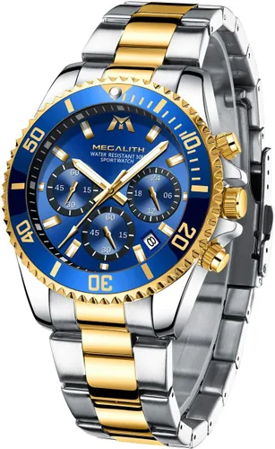 Vista 14 de MEGALITH Relojes para hombre, de acero inoxidable, resistente al agua, analógico, de cuarzo, moderno, de negocios, cronógrafo, con fecha automática