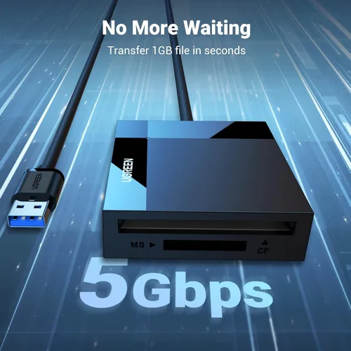 Vista 2 de UGREEN SD lector de tarjetas USB 3.0; adaptador Hub 5Gbps; lee 4 tarjetas simultáneamente; CF, CFI, TF, SDXC, SDHC, SD, MMC, Micro SDXC, Micro SD