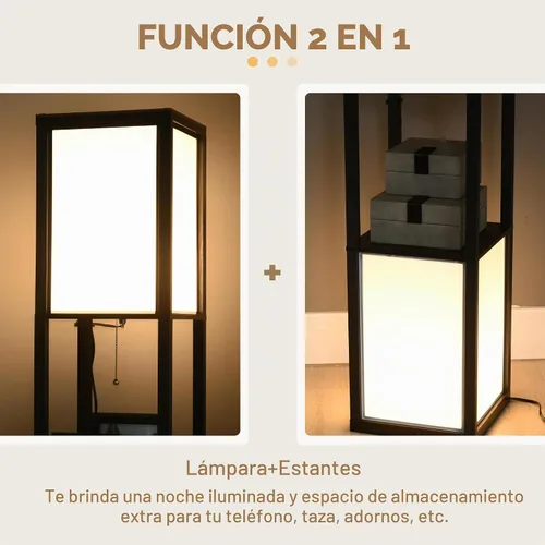 Vista 4 de HOMCOM Lámpara de pie moderna con estantes e iluminación ambiental dual Negro