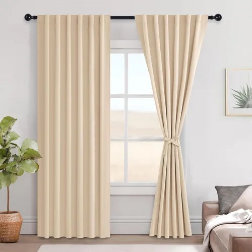 Vista 110 de Hiasan Cortinas opacas negras para dormitorio, cortinas opacas cortas de 45 pulgadas de largo, con aislamiento térmico, bolsillo para barra
