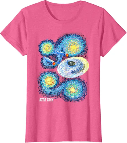Vista 43 de Star Trek Camiseta de pintura de noche estrellada de la serie original, Negro, S