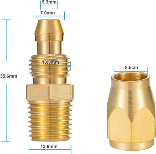 Vista 2 de 2 piezas de latón macizo de alta calidad, accesorios de repuesto reutilizables para manguera de identificación de 1/4 pulgadas, rígida NPT de 1/4