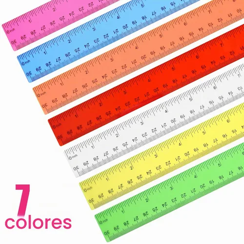 Vista 3 de Unjoo Regla recta de plástico transparente de 12 pulgadas, colores surtidos 12in/8 piezas