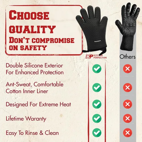 Vista 6 de KITCHEN PERFECTION Guantes de silicona para horno de pizza, guantes extremadamente resistentes al calor para hornos de pizza al aire libre e