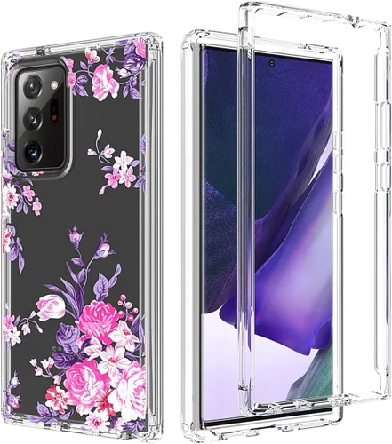 Vista 6 de Funda para Galaxy Note 20 Ultra, SM-N986U con protector de pantalla de vidrio templado, diseño floral a prueba de golpes, funda protectora de cuerpo