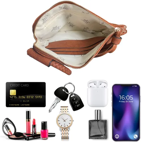 Vista 7 de NGIL Mini bolso de pulsera de piel sintética para mujer con borla de flecos, cartera de pulsera para mujer
