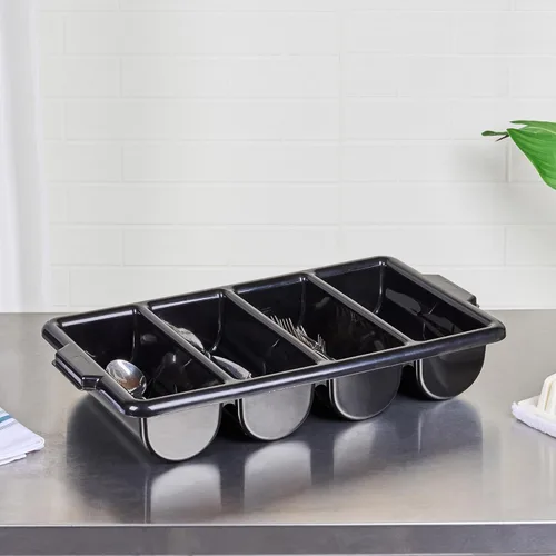 Vista 3 de Restaurantware - Organizador de cubiertos de 21.9 x 14.2 x 3.5 pulgadas, 1 bandeja de cubiertos resistente a las grietas - 4 compartimentos, asas