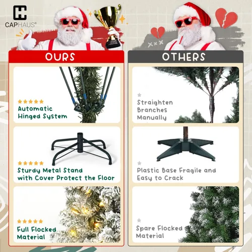 Vista 5 de Fencer Wire Árbol de Navidad Artificial Tipo Lápiz Preiluminado con Nieve Artificial de 7.5 pies con 980 puntas de ramas prearticuladas y soporte