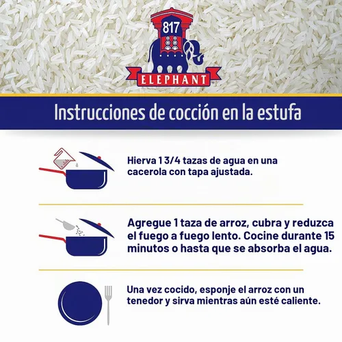 Vista 7 de Arroz jazmín elefante 817 blanco hom mali tailandés, 2 libras (paquete de 2)