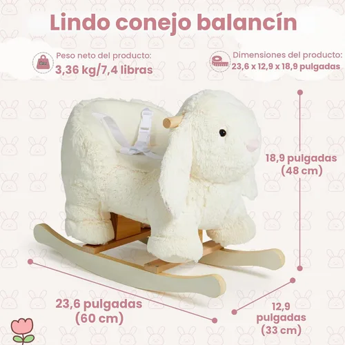 Vista 5 de labebe Bebé Mecedora Caballo, Peluche Conejo Animal Rocker, Blanco