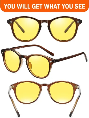 Vista 2 de DUCO Las mujeres redondas polarizadas visión nocturna conducción antideslumbrante amarillo gafas polarizadas reducen el deslumbramiento y mejoran