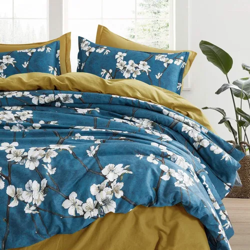 Vista 5 de Eikei Funda de edredón floral con flor de almendro, estilo chinoiserie, árboles en flor, vides y ramas, juego de ropa de cama de algodón de fibra