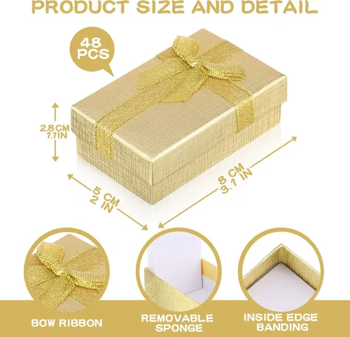 Vista 2 de Kenning Juego de 48 cajas de regalo vacías para joyas, cajas de regalo con lazo, cajas de regalo pequeñas con tapas, cajas de joyería de cartón
