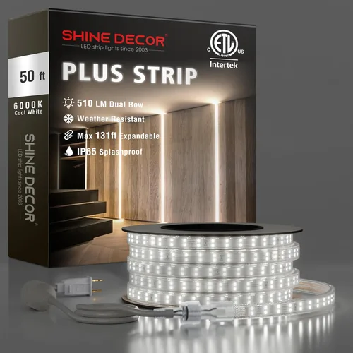 Vista 13 de Shine Decor Tira de luces LED Plus CA 120V, cuerda brillante de doble fila conectable, ETL IP65 impermeable y resistente a la intemperie para Blanco