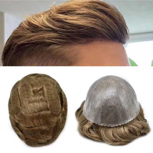 Vista 16 de Toupee - Sistema de pelo de poliuretano para hombre, repuesto completo de pelo de polietileno para hombres (8 x 10 pulgadas, 1 negro azabache)